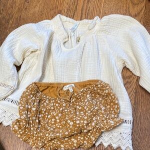 Rylee + Cru Cream Top and Brown Floral Bloomers Set
